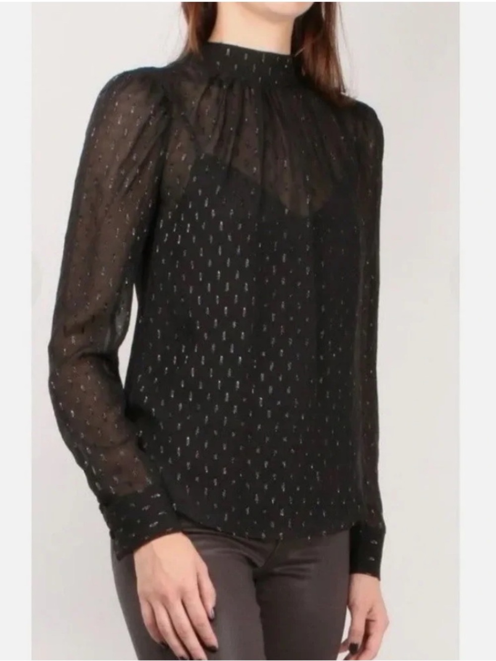 Veronica Beard Sheer Black High-Neck Tie Blouse Size 8 with tags